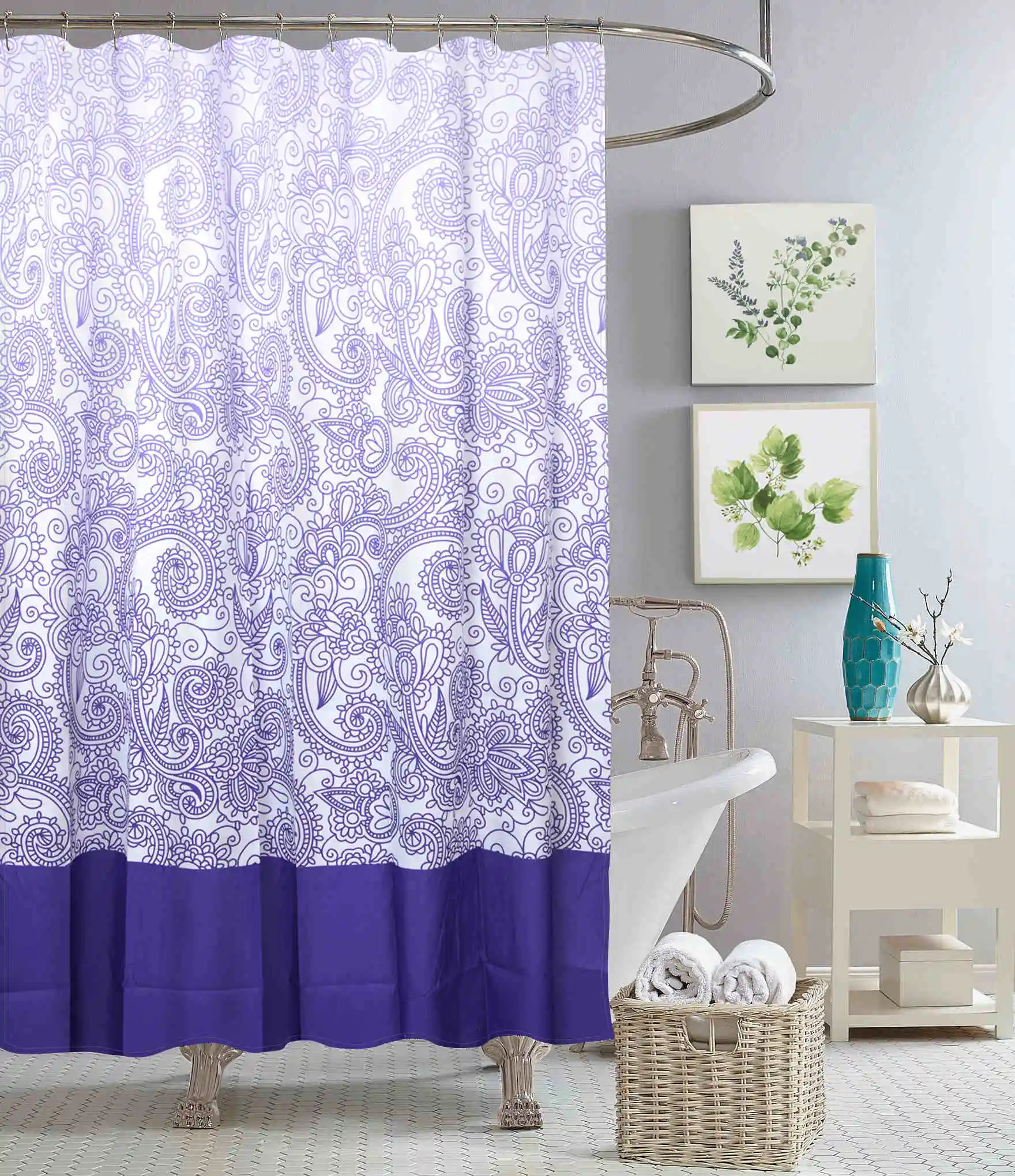 Popular Different Color Repeat  with 12pcs Hooks for Bathroom Accessories Luxury Bathroom Curtain Set