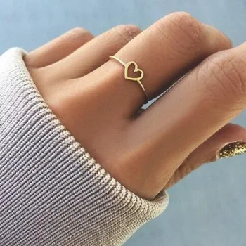 Fashion rings with Rose Gold Color Love Heart Shaped for women Wedding Ring Hollow Heart Jewelry