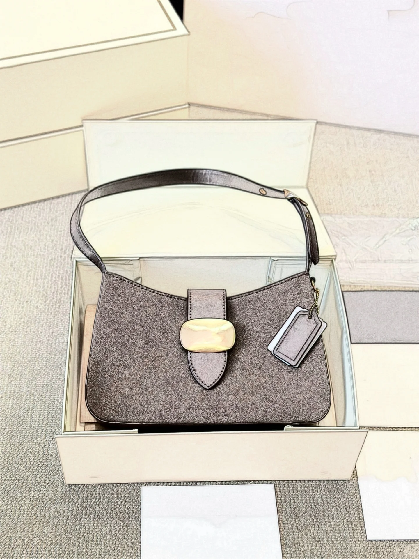 LING YU Women’s PU Bag Metal Chains Unique Design Single Strap Zip Closure Crossbody Shoulder Hand-Held Box-Style Stylish Small