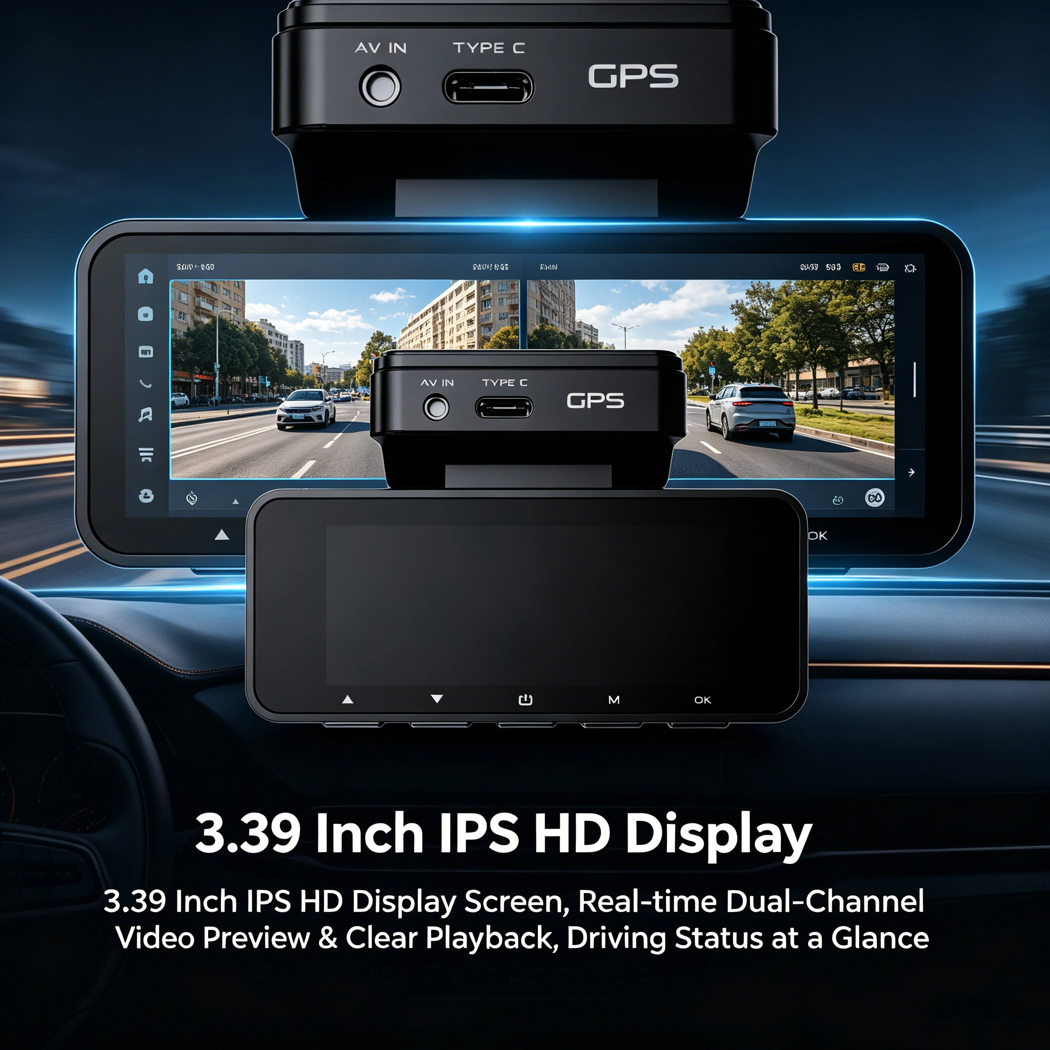 VS209 Car DVR Dash Cam Dual Lens Built-in 5G WiFi GPS APP Connection Real Time Video Preview Accurate Driving Video Recorder