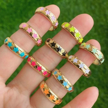 Hot Selling Summer Color Pave Enamel Star Gold Plating Adjustable Jewelry Ring