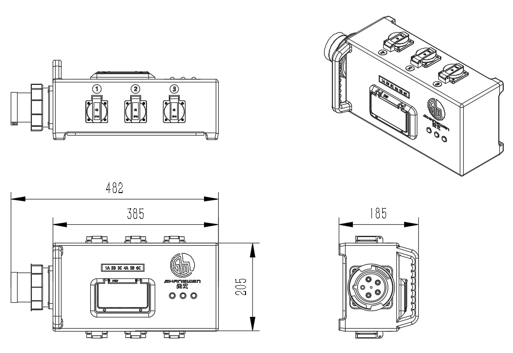 IP67 Portable Industrial Waterproof Power Distribution Box 32A ABS Distribution Box 6 Euro Plug ABS Electric Box