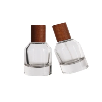 30ml China Factory Best Seller Empty High Quality Thick Wall Crimp Neck 15mm Spray Glass Perfume Bottle With Wood Top