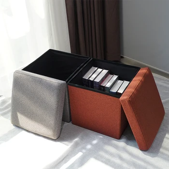 Faux Leather Square Foldable Toy Storage Stools Small Storage Seat Storage Ottoman