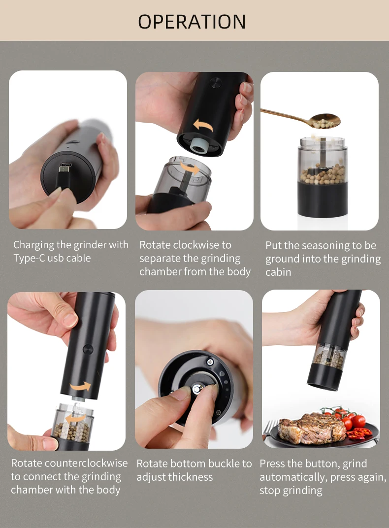 2024 Kitchen Electronics Essentials Electric Salt and Pepper Mills USB Rechargeable Grinder