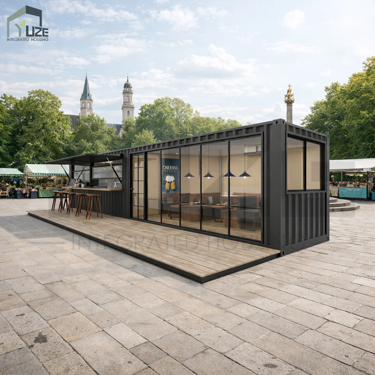 product durable steel structure 40ft modern commercial modular shipping container bar solution with indoor seating-1