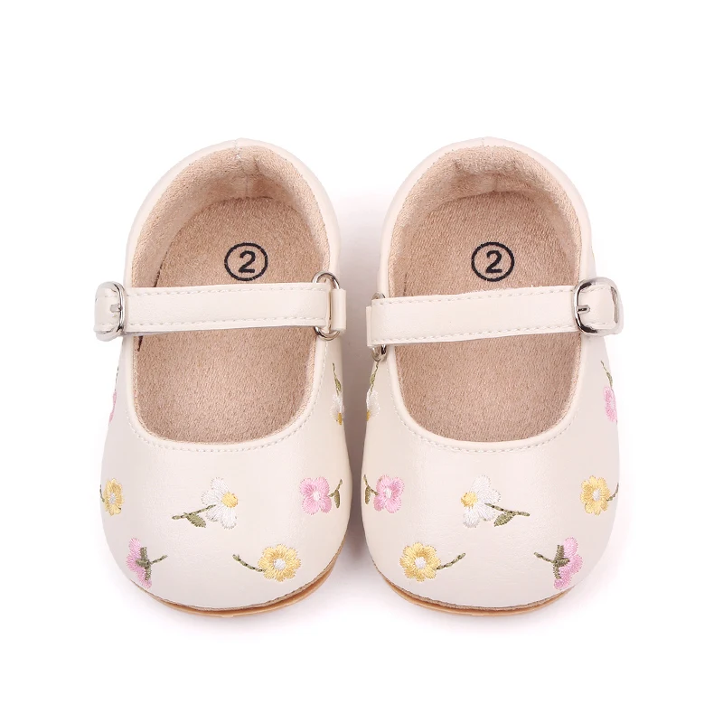Beautiful Flower Embroidery Soft PU Leather Princess Baby Girl Shoes Toddler Shoes for Girls Baby Walking Shoes details