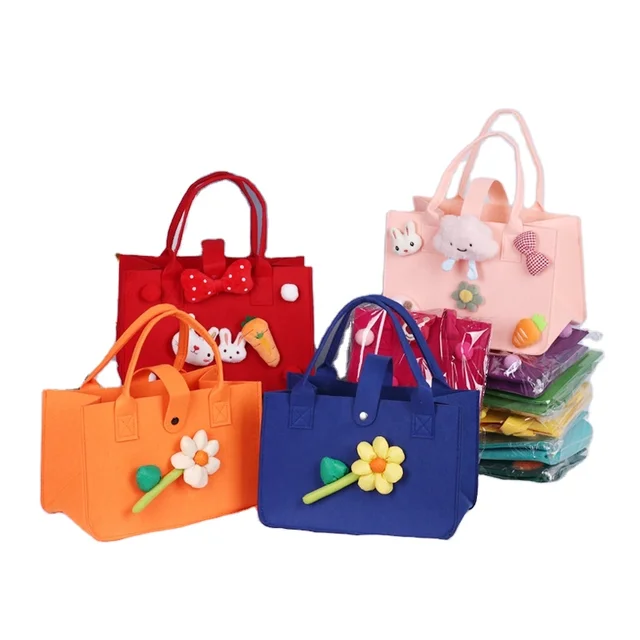 Christmas Gift Organizer Ladies Women Holiday Handmade Decoration Hand Bag Cute Cartoon Purse Shopping Tote Bag Felt Handbag