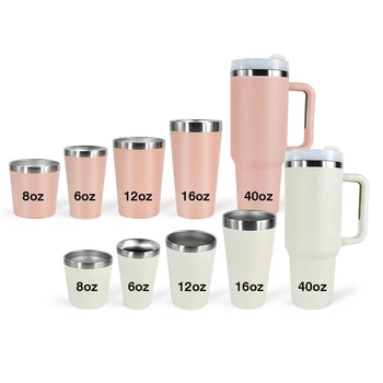 New Design Top Sales Custom Logo Powder Coating 6oz 8oz 12oz 16oz 40oz Stainless Steel Vacuum Travel Tumbler Stacking Cups Set