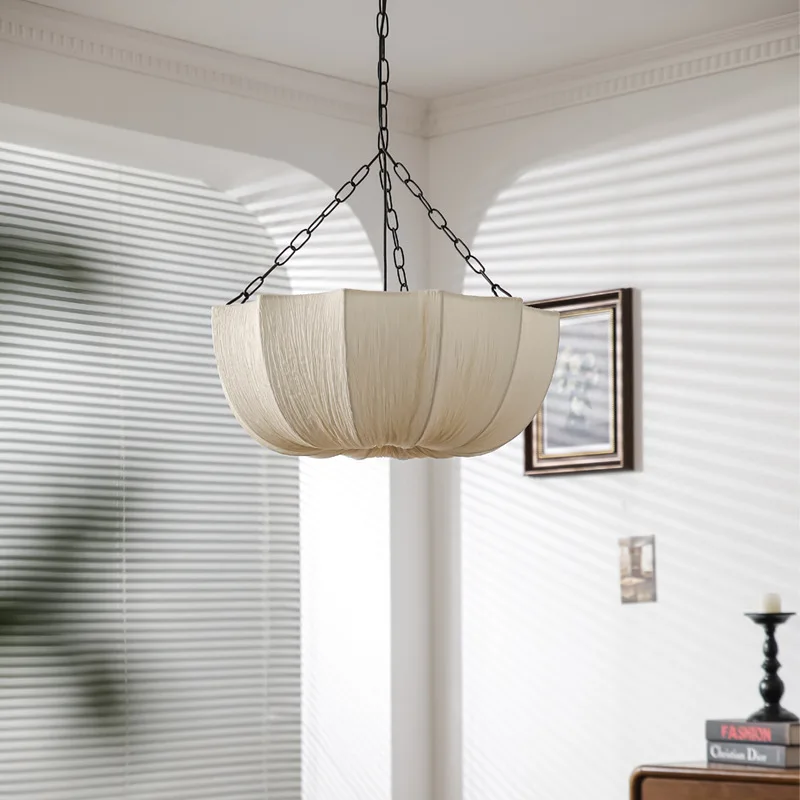 Vintage Style Umbrella Fabric Chandelier Creative French Pendant Light for Hotel Living Room Island Villa Decor
