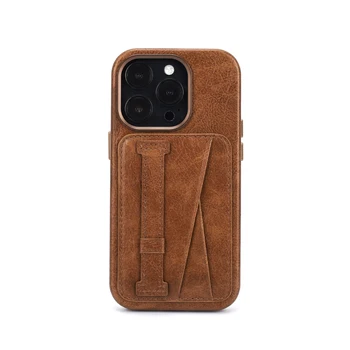 Luxury retro leather phone case shockproof full-case with cards slots and Support function for iphone 14 series