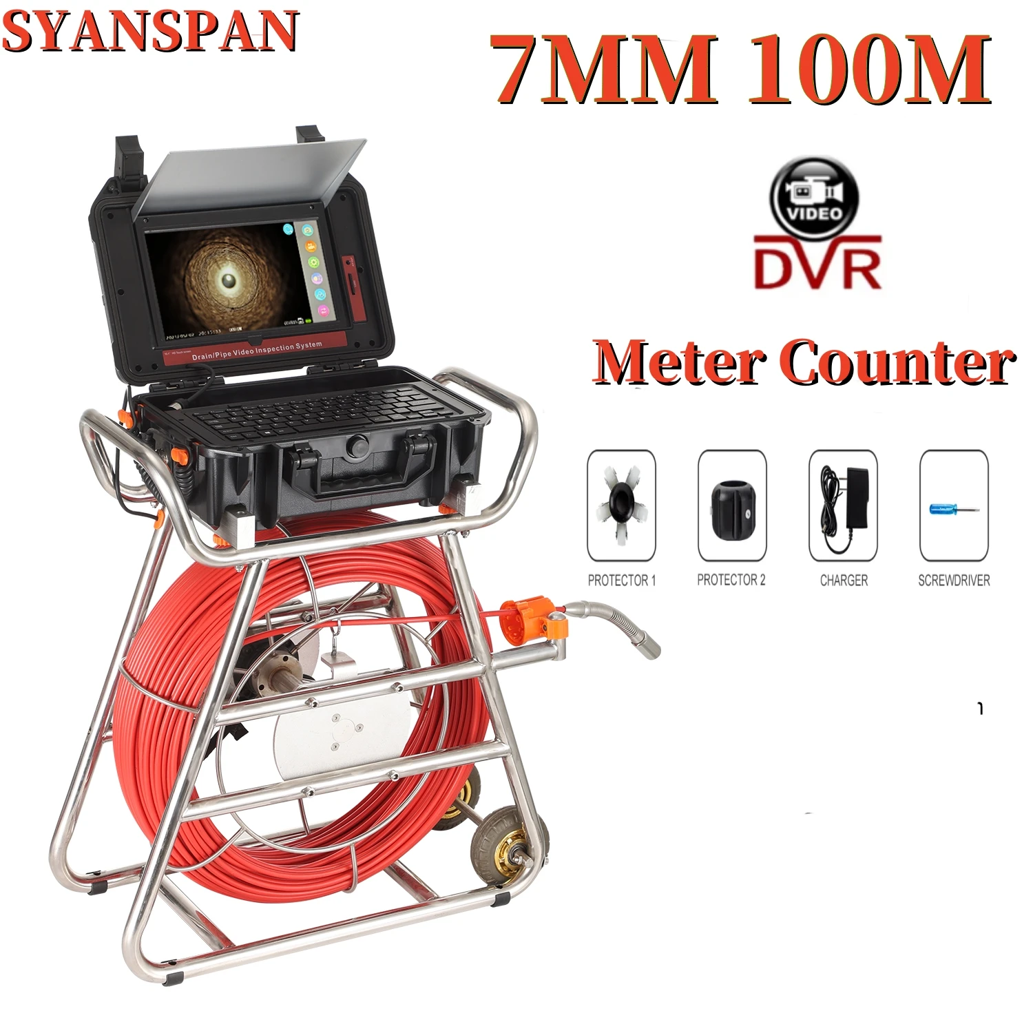 Sewer Camera Self-leveling&512HZ Sonde/Transmission 7MM 100M Red Cable Sewer Camera 16GB Card Video& Audio Recording details