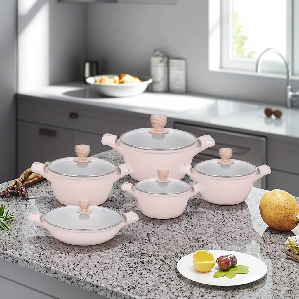 XYL Factory 10pcs Set Custom Color Queen Style Non-Stick Cookware Casserole Aluminum Soup Pot for Kitchen