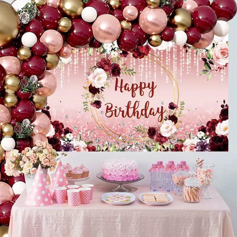 Floral Happy Birthday Decorations Balloon Garland Arch Kits And Happy