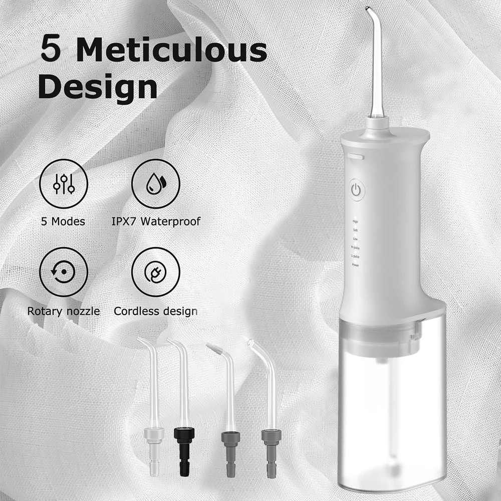 5 Modes Oral Irrigator Usb Rechargeable Water Flosser Cordless Dental 230ml Ipx7