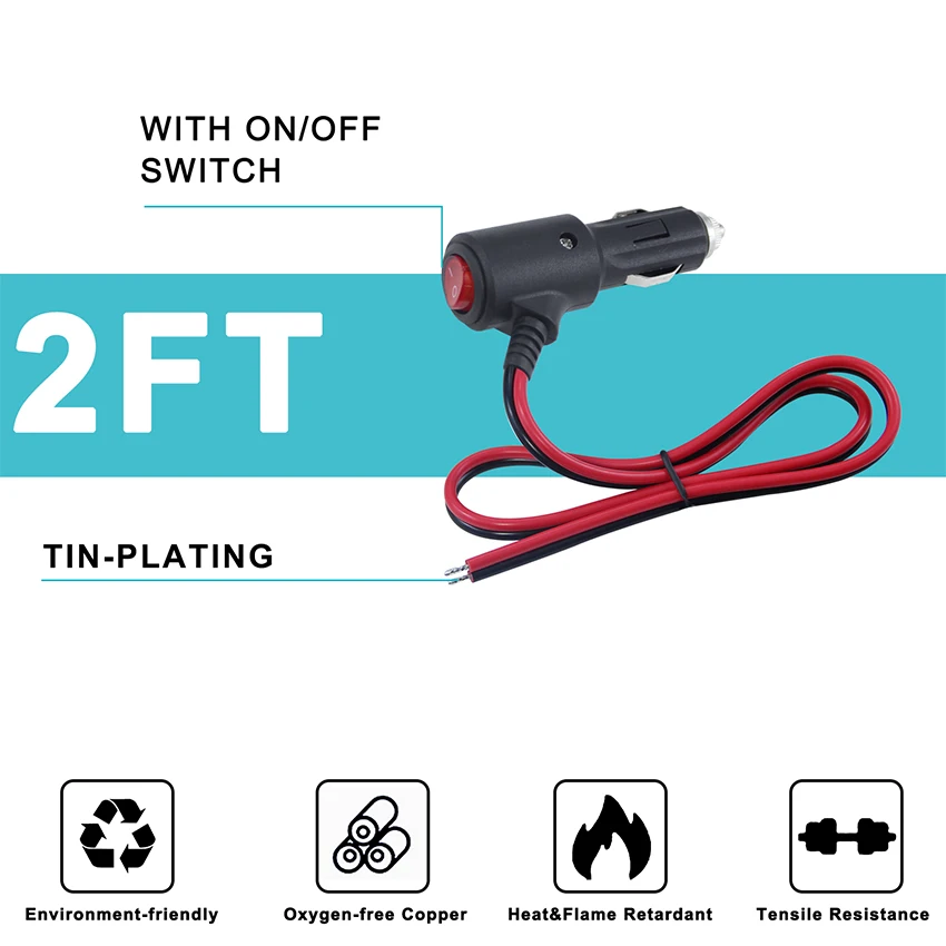 Battery Extension 45 Degree Cigarette Ighter Cord Cigar Power Cable Plug Adapter to 2Mm Strip