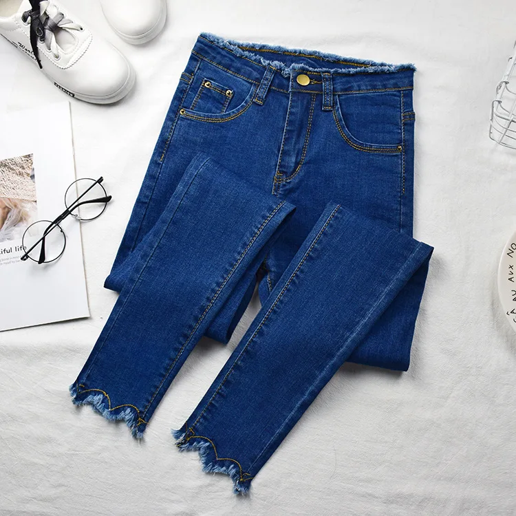 High Quality Blue Black Gray Denim Ladies Knitted Washed High Waist ...