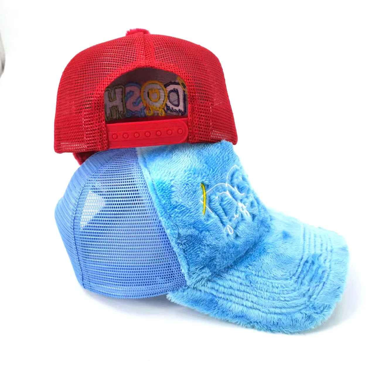 Wholesale Fluffy Furry Trucker Cap Fuzzy Fur Baseball Cap Mesh Trucker Hat  Custom Logo Snapback Mesh Caps