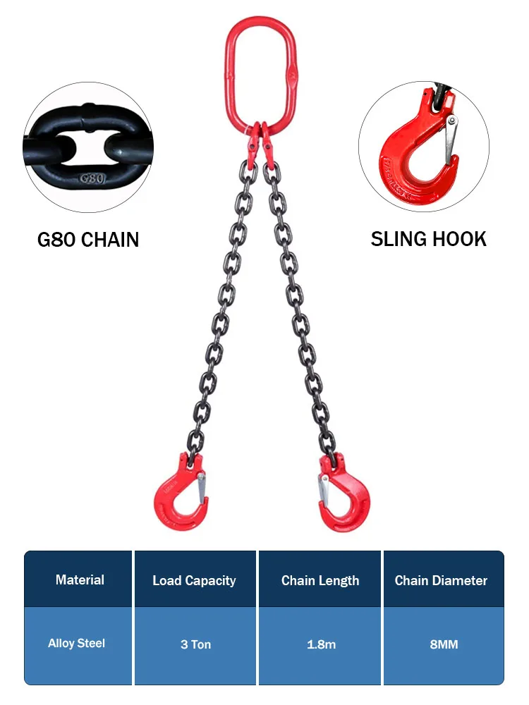 G80 Blackened Lifting Sling 6ft Chain Double Legged Hook Lifting ...