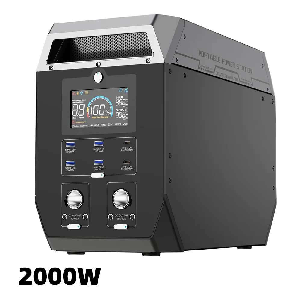 2000W 2000WH Portable Power Station Bank Supply Solar Generator Wholesale  Travel Home Lifepo4 Solar Panels 400 Watt CE ROHS FCC