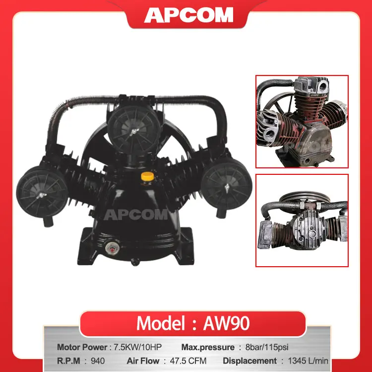 APCOM 3065 3080 3090 AW90 Piston Air Compressor Pump Head, 3 Cylinder ...