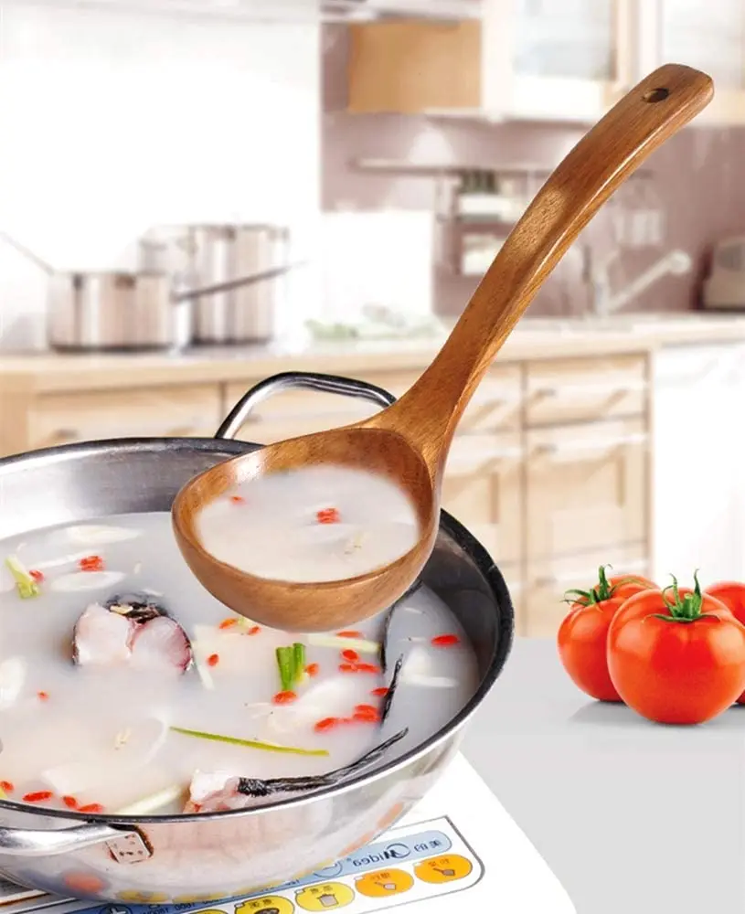 Cuillère de cuisine en bois polyvalente, louche, grande cuillère à