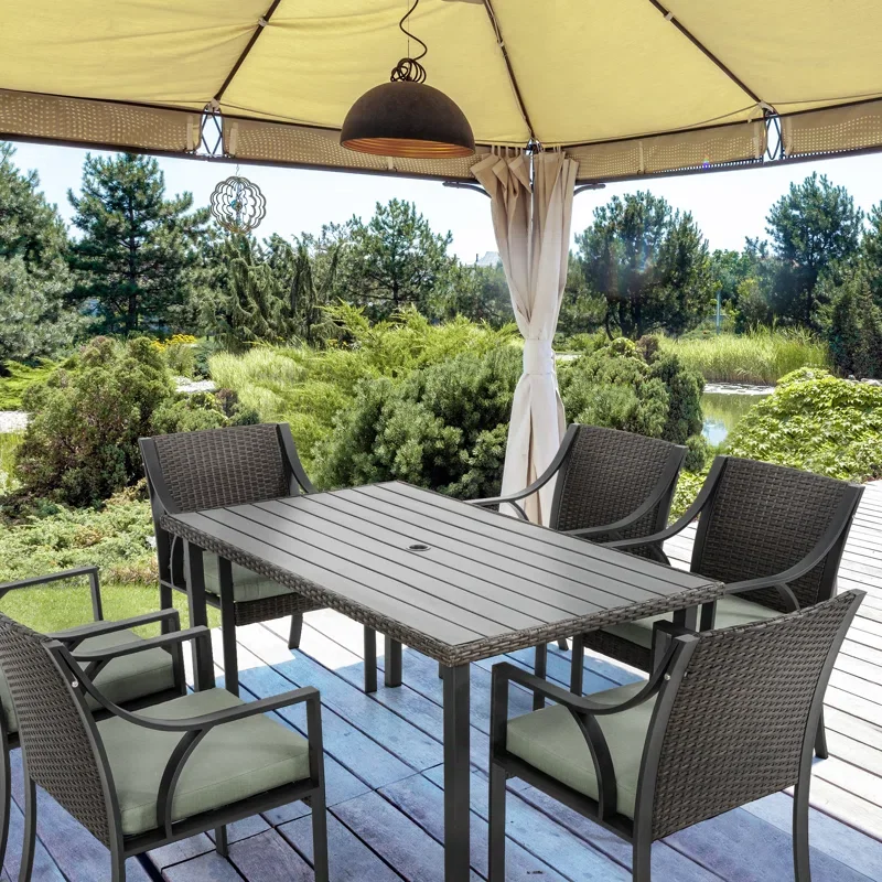 Rattan Garden Furniture 6 Seater Table and Chairs Outdoor Aluminum Patio Furniture Sets Luxurious Outdoor Garden Dining Set details