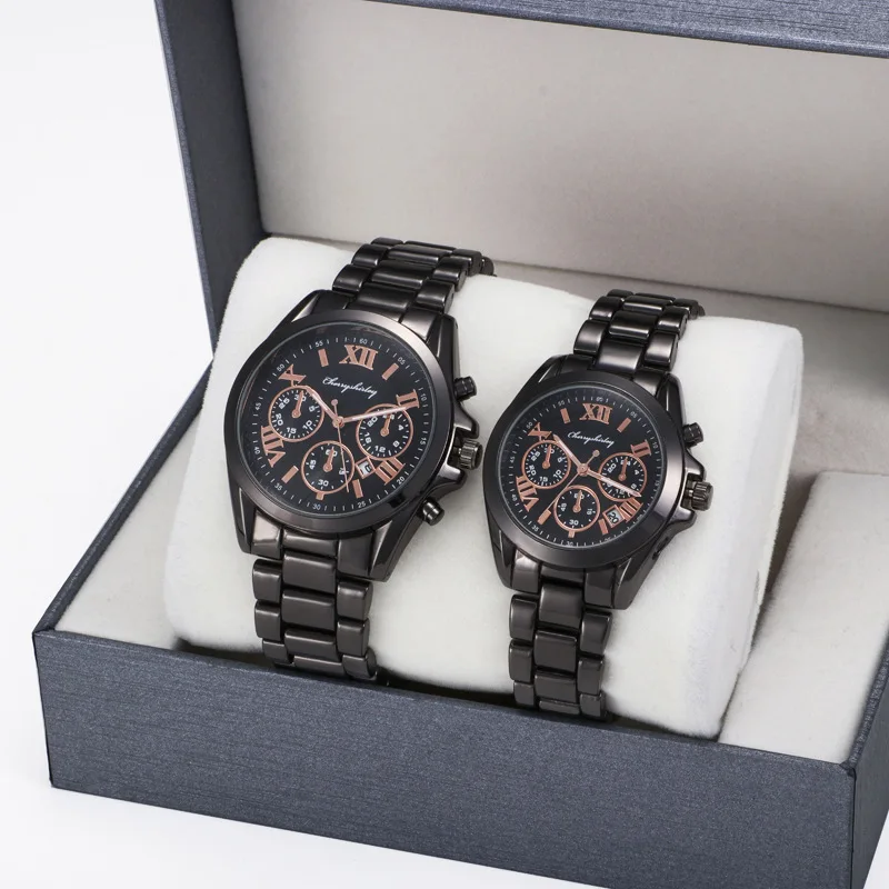 MK Style Two Tone Gold Color Quartz Movement Stainless Steel case Back Man and Lady Pair Couple Watch