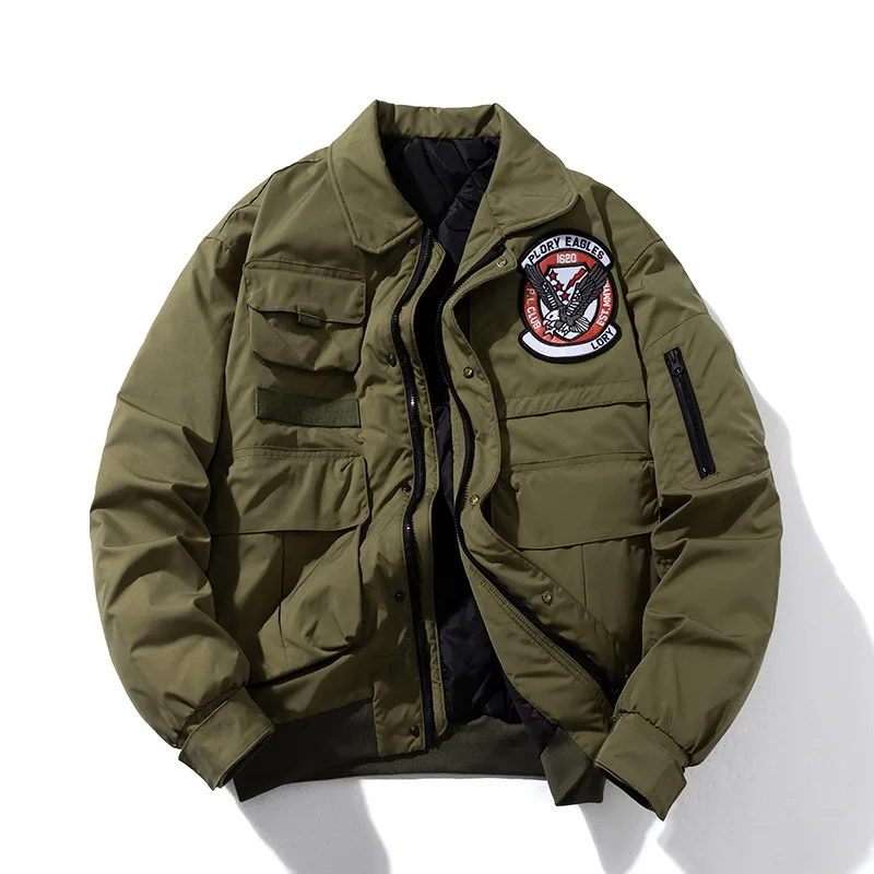American Style Work Men's Baseball Trend Casual Retro Flight Winter Cotton Bomber Jacket_voghion.com