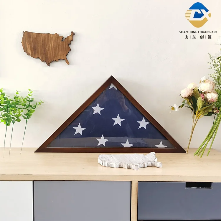 PapeFolicer Military Flag Display Case With Drawer - Solid Wood, Holds 5'x9.5' Burial Flag, Medal Panels, Brown Finish - View #5