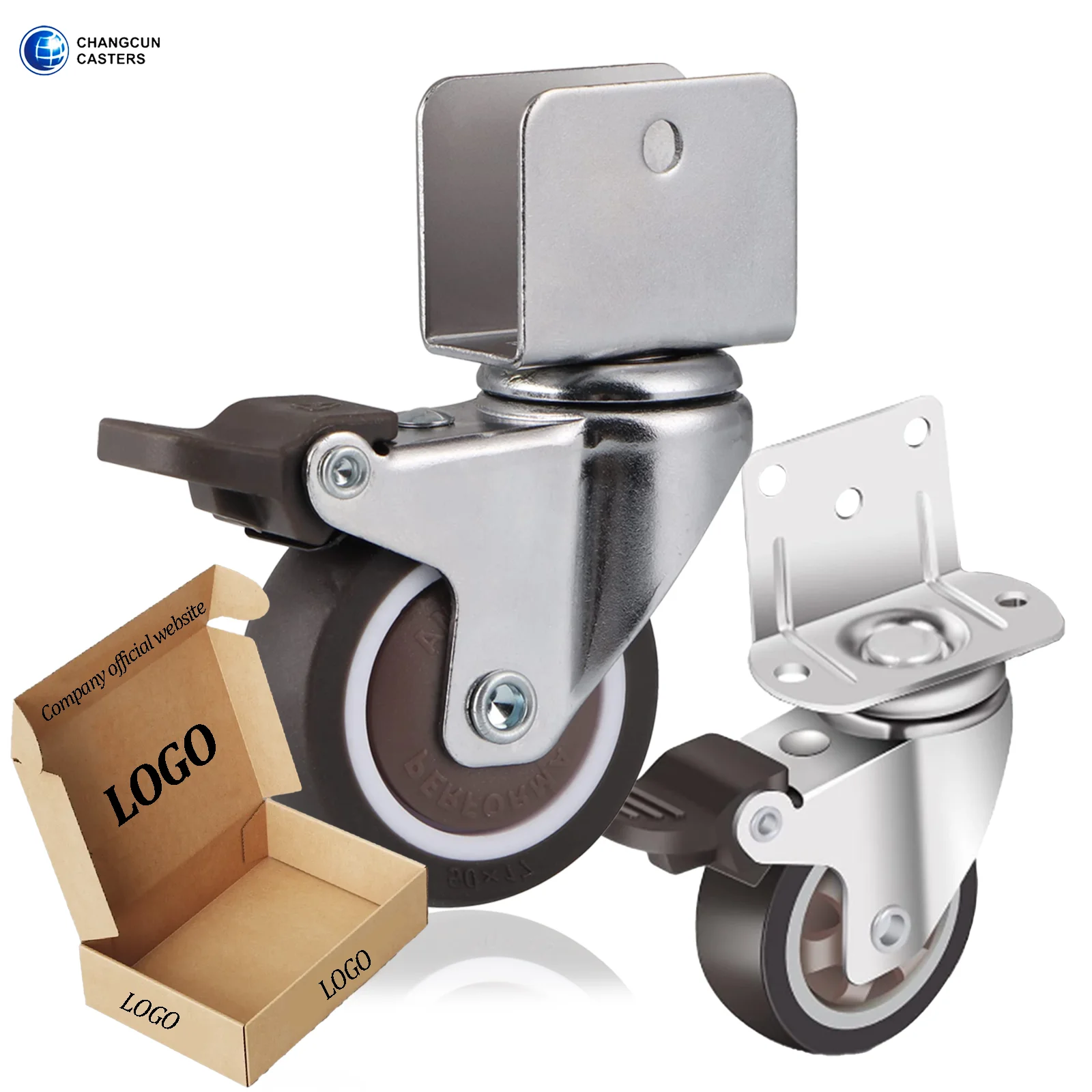U Shape L Shape Side Mount Casters Furniture Caster Double Bearing Swivel TPR/PU Office Desk Caster Wheel With Brake