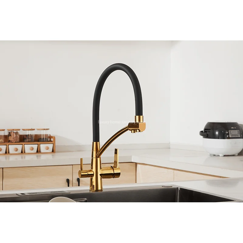Factory Direct Pointed Four-way Hose Water Purifier-black Kitchen Faucet Universal Rotating Deck Installation