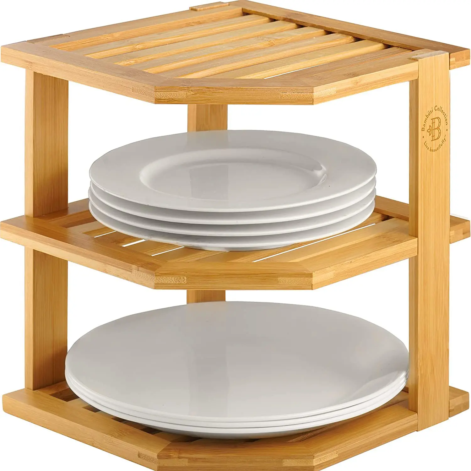 Estante de esquina organizador para encimera de cocina, de bambú, con 3  niveles de almacenamiento para baño, especias, escritorio, estantería, con