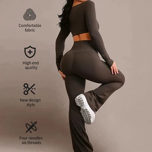 Custom Activewear Women Wide Leg Pants Halter Crop Top Lightweight Yoga Sets for Winter Indoor High Intensity Fitness Wear