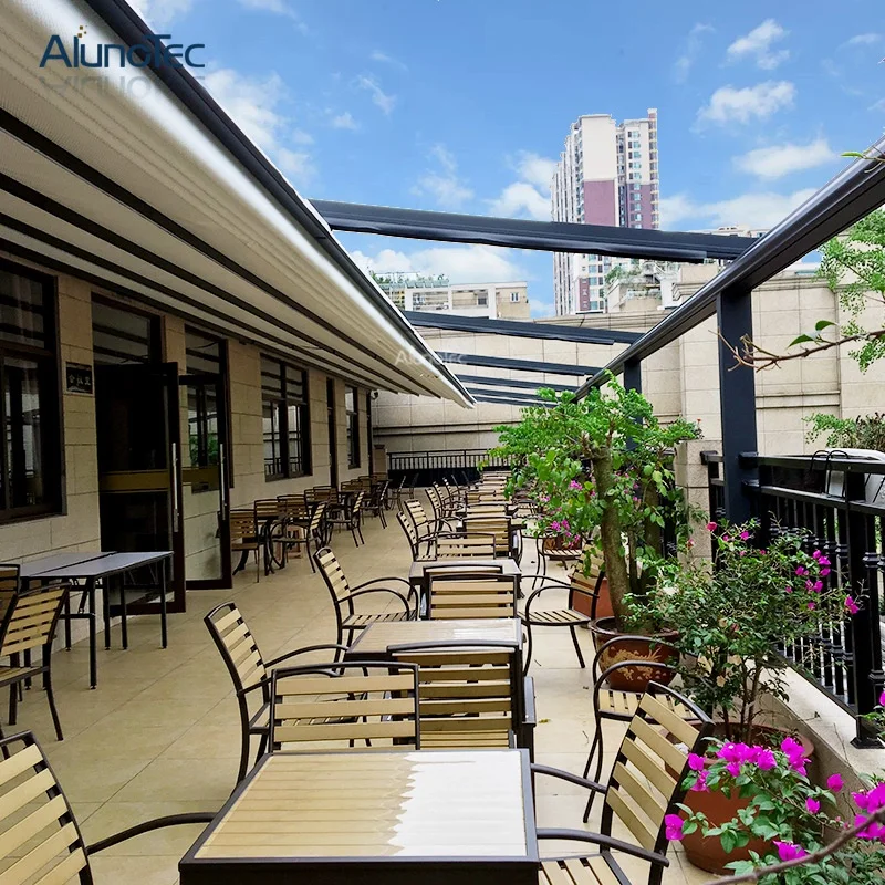 Waterproof Outdoor Motorized PVC Pergola Retractable Awning With Led Lights