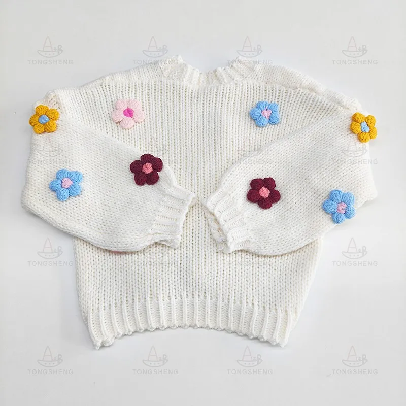 Spring and Autumn Hand Made Oversize Cropped Cardigan Crochet Chunky Knit Colorful Flower Cardigan Sweater for Women