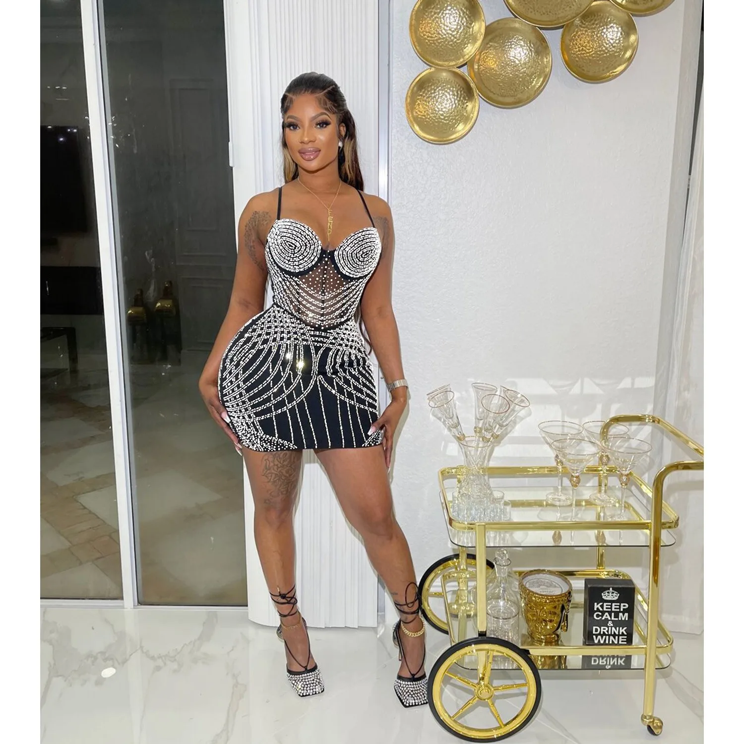 Nightclub Net Yarn Perspective Hot Diamond Dress
