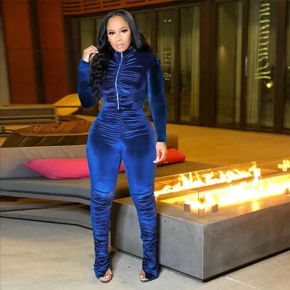 2025 Fall Winter Women Solid Color Long Sleeve Joggers Pants 2 Piece Set Women Velour Velvet Tracksuit Sweatsuit