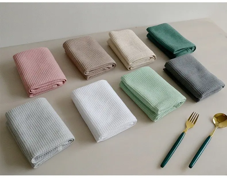 Wholesale Pure Cotton Waffle Reusable Kitchen Cloth Dish Tea Towels
