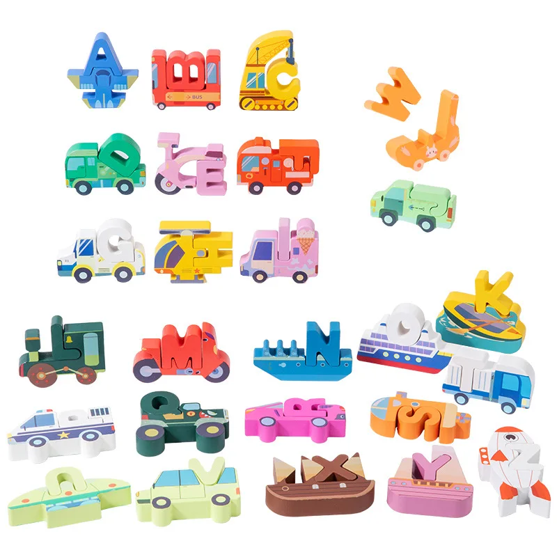 Montessori Educational Wooden Animal Alphabet Puzzles Matching Game for Toddlers ABC Letters Block Set Toys