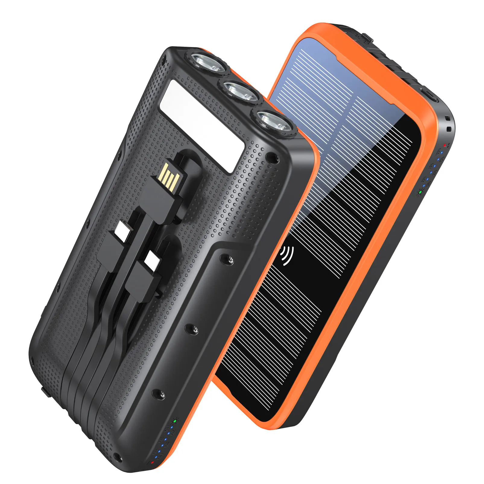 Shengyi Output Build in Cable Wireless Charging Waterproof Solar Phone  Charger 38800Mah Solar Panel Power Bank for iPhone 13