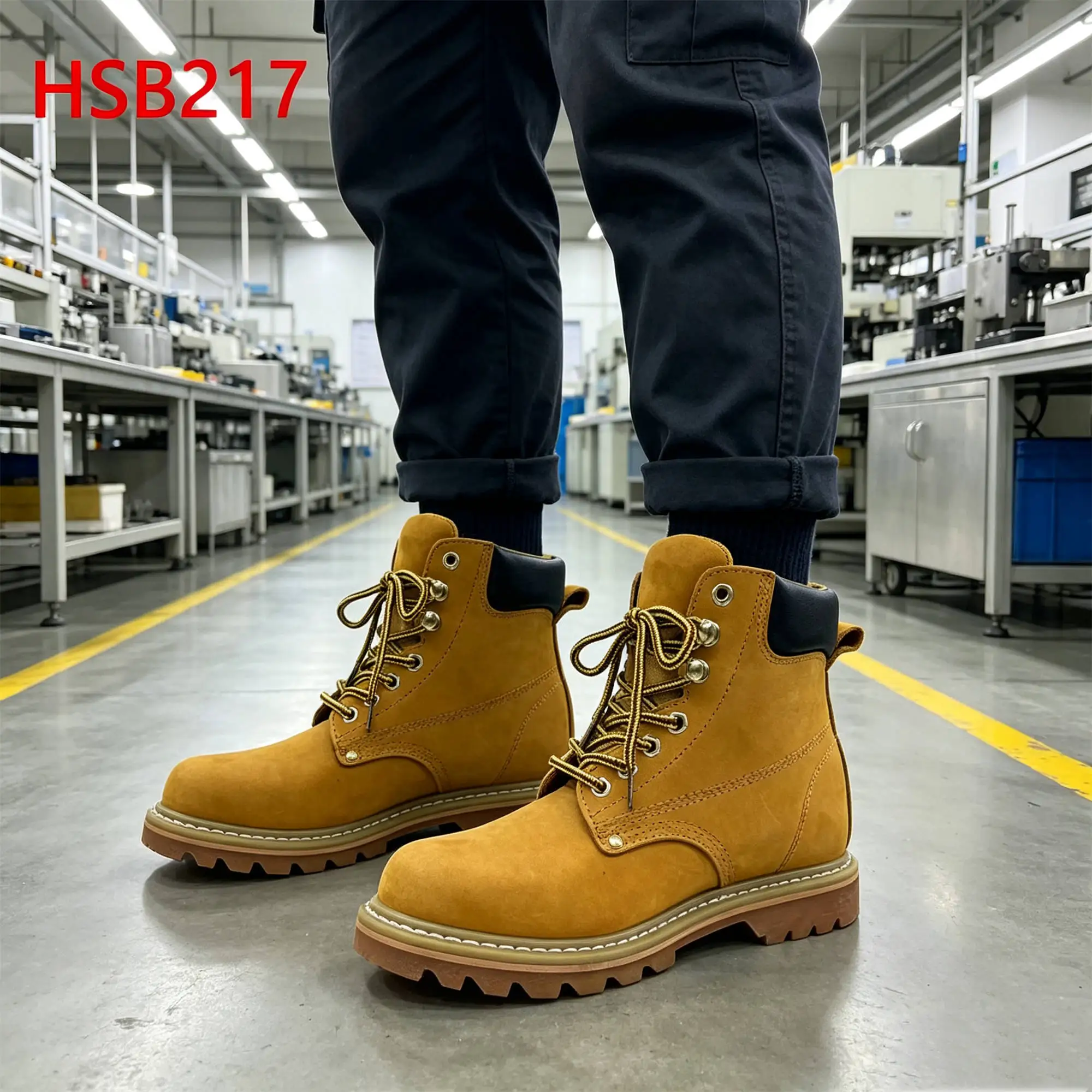 ZYF,factory Staff Top Level Nubuck Leather Honey Color Hua Singh Safety Boots Anti-moist Goodyear Rubber Sole Work Shoes HSB217