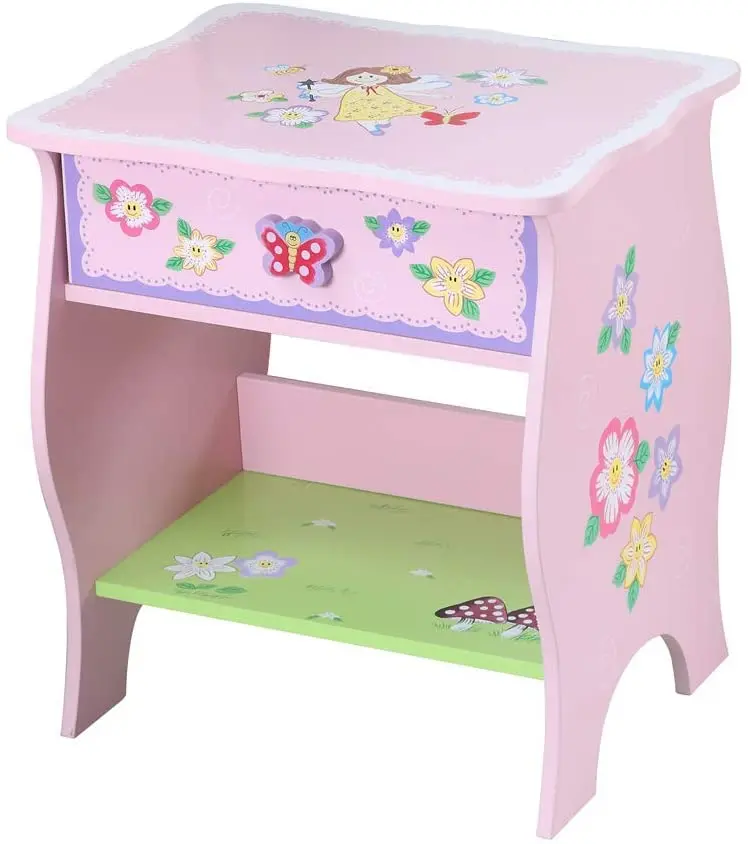 WODENY Childrens Bedside Cabinet for Kids Nightstand with Drawer Storage Bedside Tables Colorful Funny for Children’s Room Playroom MDF Material Pink 