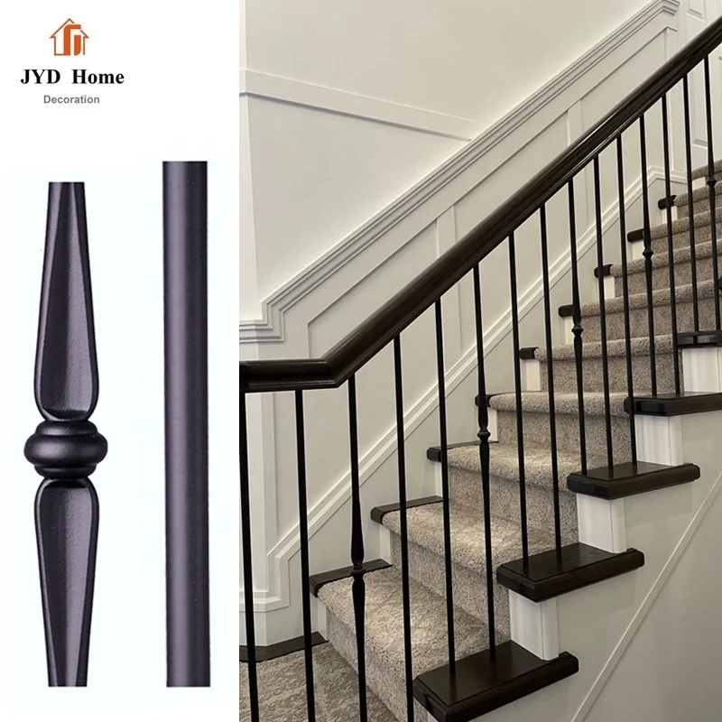 Ornamental Indoor Black Staircase Wrought Iron Solid Spoon Spindles ...