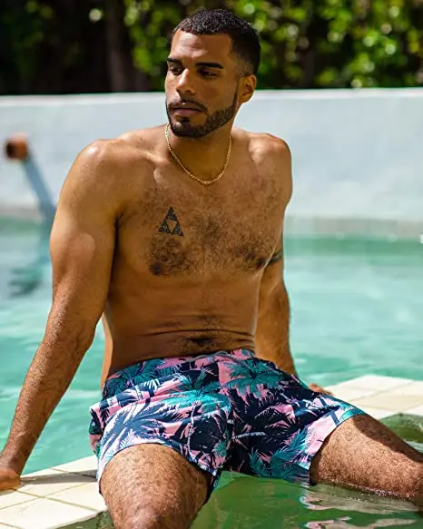 wholesale custom flora design all over printed men's polyester quick qry mesh lined swim trunk beach shorts132_voghion.com