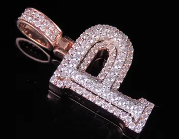 Dazzling genuine 10k rose & white gold letter P pendant with moissanite diamond