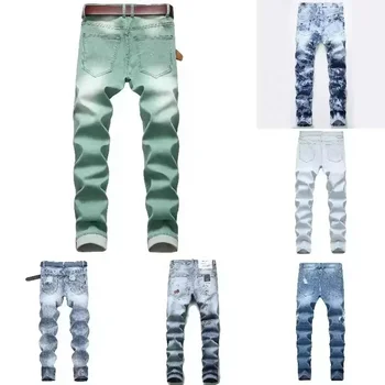 factory wholesale customize men's denim pants, fashion Skinny Ripped jeans, tight stretch men's jeans