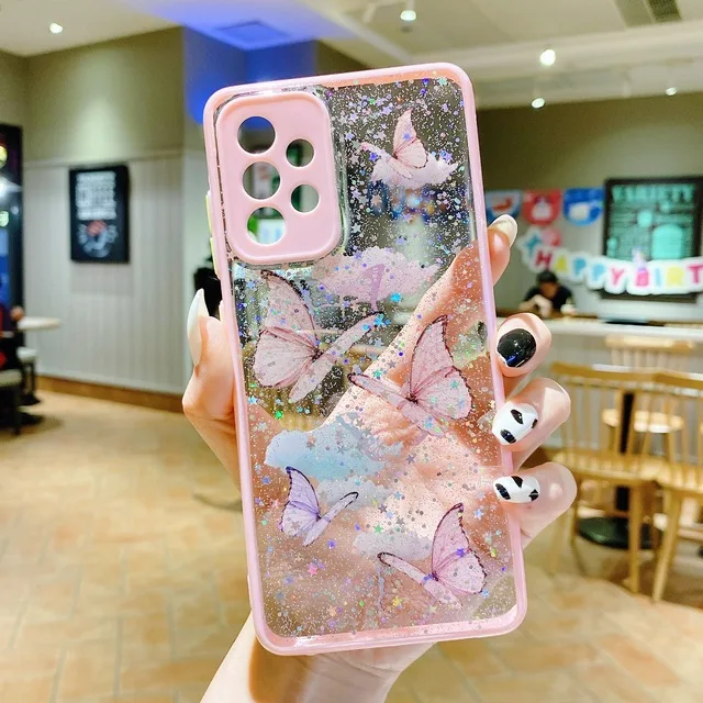 Retro Glitter Powder Butterfly Flower Phone Cover For Samsung