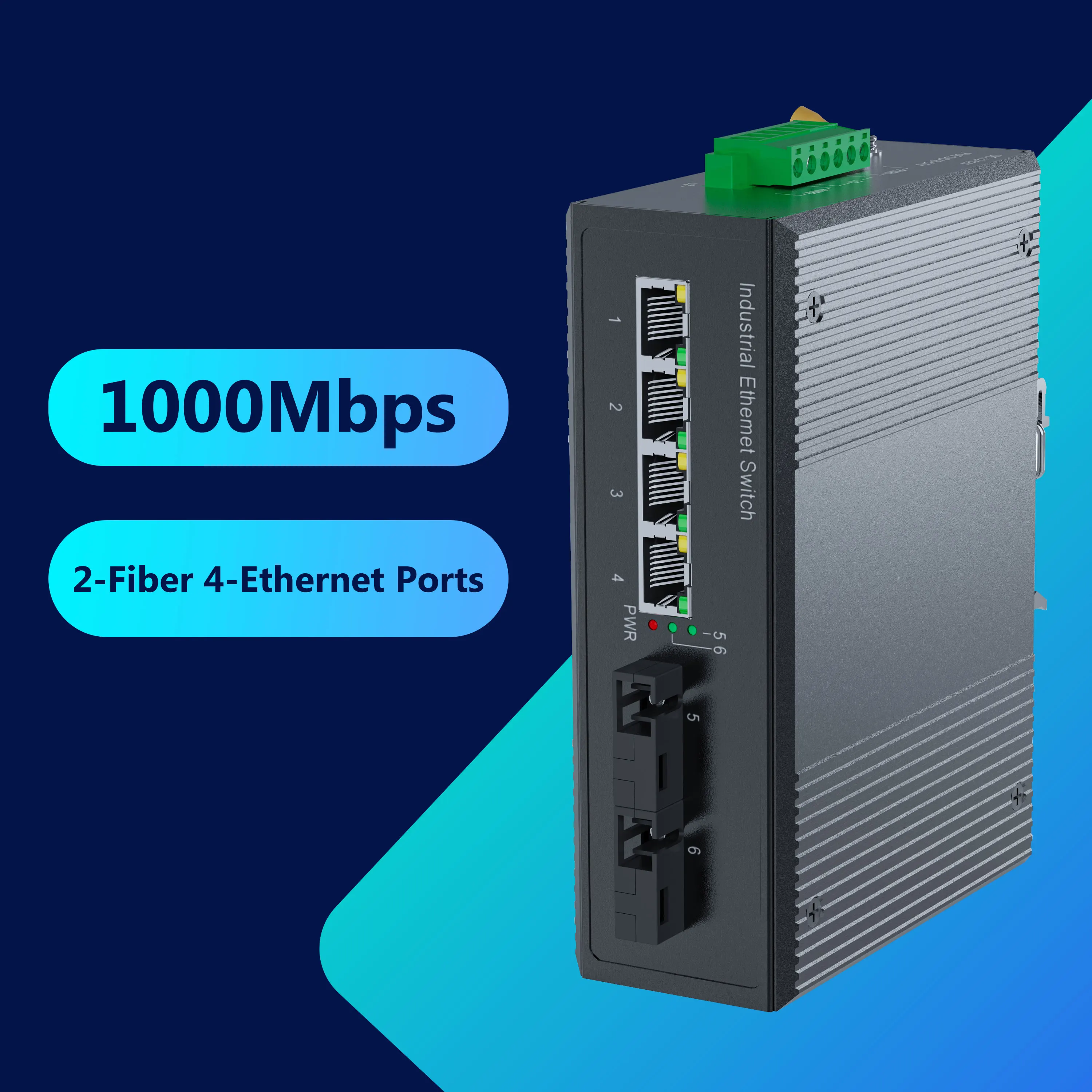 2 Fiber (1x9) 4 RJ45 Ports 12G Backplane Industrial Unmanaged Gigabit Switch