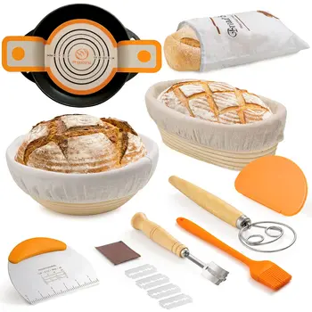 10 Inch Oval 9 Inch Round Sourdough bread baking supply with Linen Liner Silicone Bread Sling Banneton Bread Proofing Basket Set